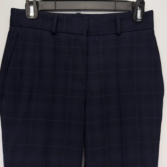 MAJE Preppy Plaid Academia Office Crop Pleated Navy Blue Trousers Pants Size 34 - Picture 8 of 13